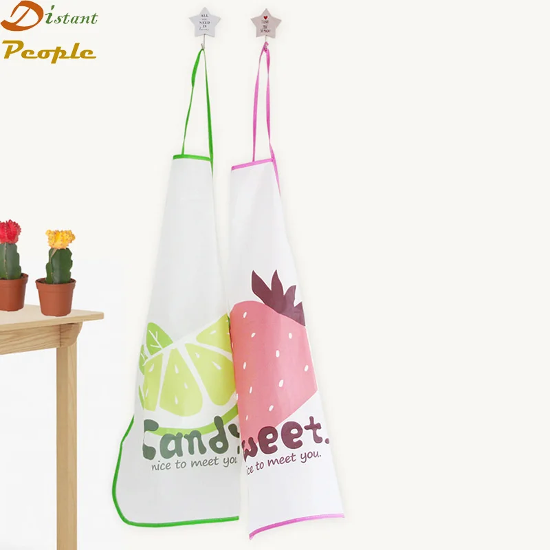 

1pc Cartoon Cute Translucent Waterproof Plant Apron Sleeveless Anti-oil Kitchen Cooking Waist Bib Women Aprons BBQ