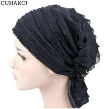 CUHAKCI мусульманские шляпы, женские тюрбаны, кепка, шапки, гофрированные шифоновые Skullies Tripe мусульманские шляпы, черные шапочки, модные белые женские головные уборы