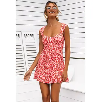 

Fashion Women Dress Boho Floral Evening Party Beach Dresses Summer Sundress Casual Sleeveless Print Holiday Dress