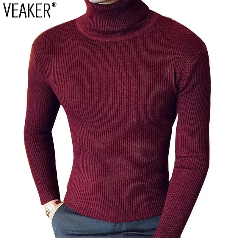 

2018 Autumn Men's Turtleneck Sweaters Pullover Male Winter Slim Fit Sweater Black Gray High Neck Knitted Pullovers Knitwear 2XL