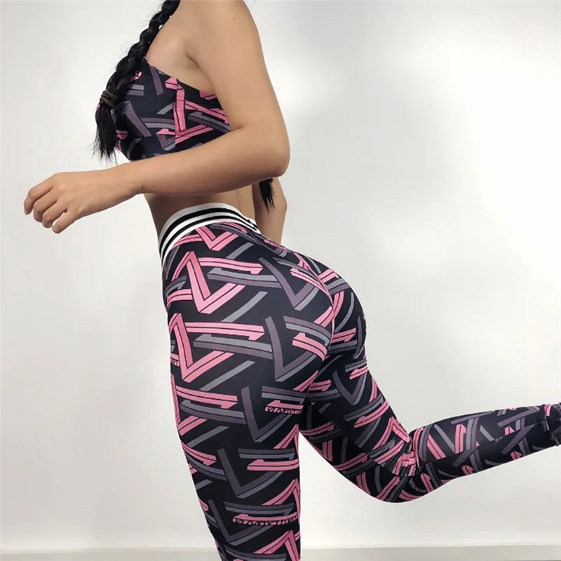 SALSPOR, цифровой принт, Женский комплект для йоги, комбинированный костюм для бега, пуш-ап, штаны для йоги, спортивный бюстгальтер, винтажная одежда для фитнеса, спортивный костюм