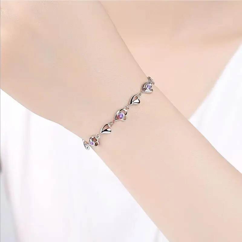 

Everoyal Trendy Heart Zircon Bracelets For Girls Accessories Birthday Gift Female Fashion 925 Silver Bracelets Women Jewelry Hot