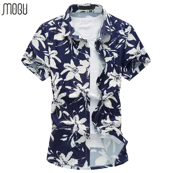 

MOGU Short Sleeve Hawaiian Shirt Slim Fit 2017 Summer New Arrival Fashion Floral Print Men's Dress Shirts Plus Size Men's Shirt