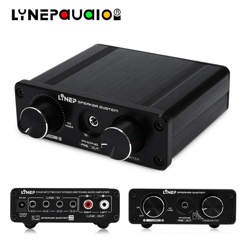 Lynepauaio аудио коммутатор 4 входа и 2 выхода аудио переключатель с усилением сигнала Регулировка громкости и функция переключения (США