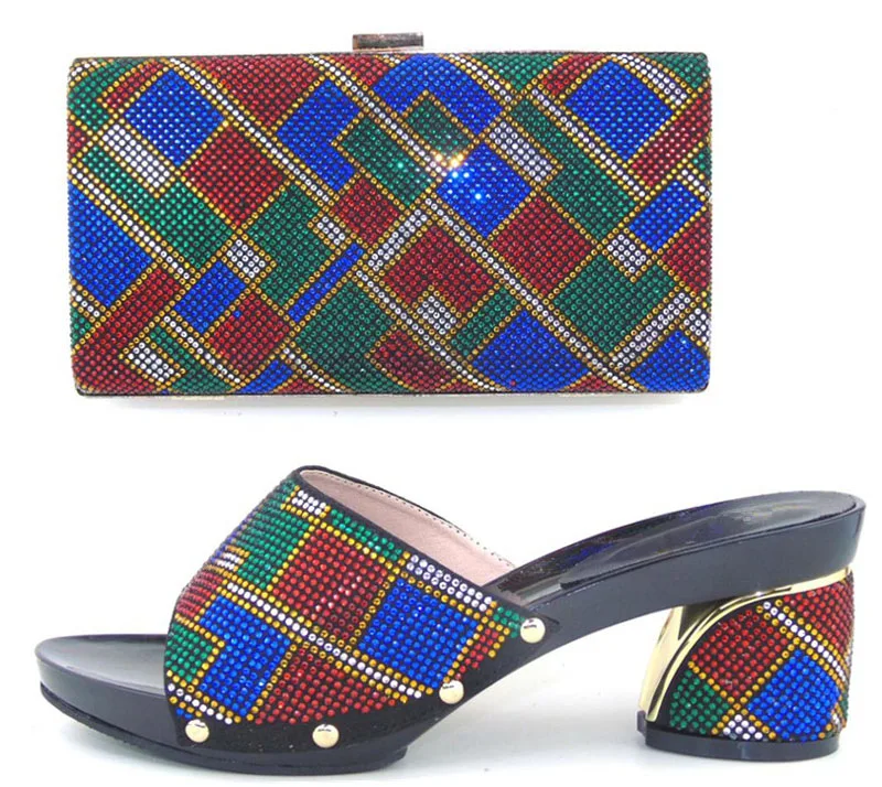 

Amazing Colorful African female fashion heels shoes with quality bag set for party , 2.4 inch heel TH16-56