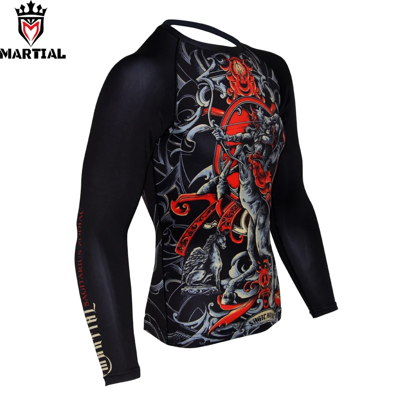 Goede Martial groothandel Boogschutter gedrukt rashguard jiu jitsu boksen jersey gym t shirt mannen boksen kleren