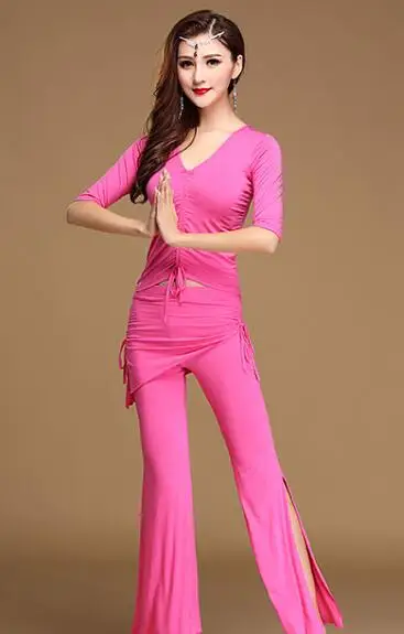 Модальные восточные костюмы для танца живота, комплект укороченных топов, расклешенные брюки для продажи, женская одежда танцора - Цвет: rose 2 pcs