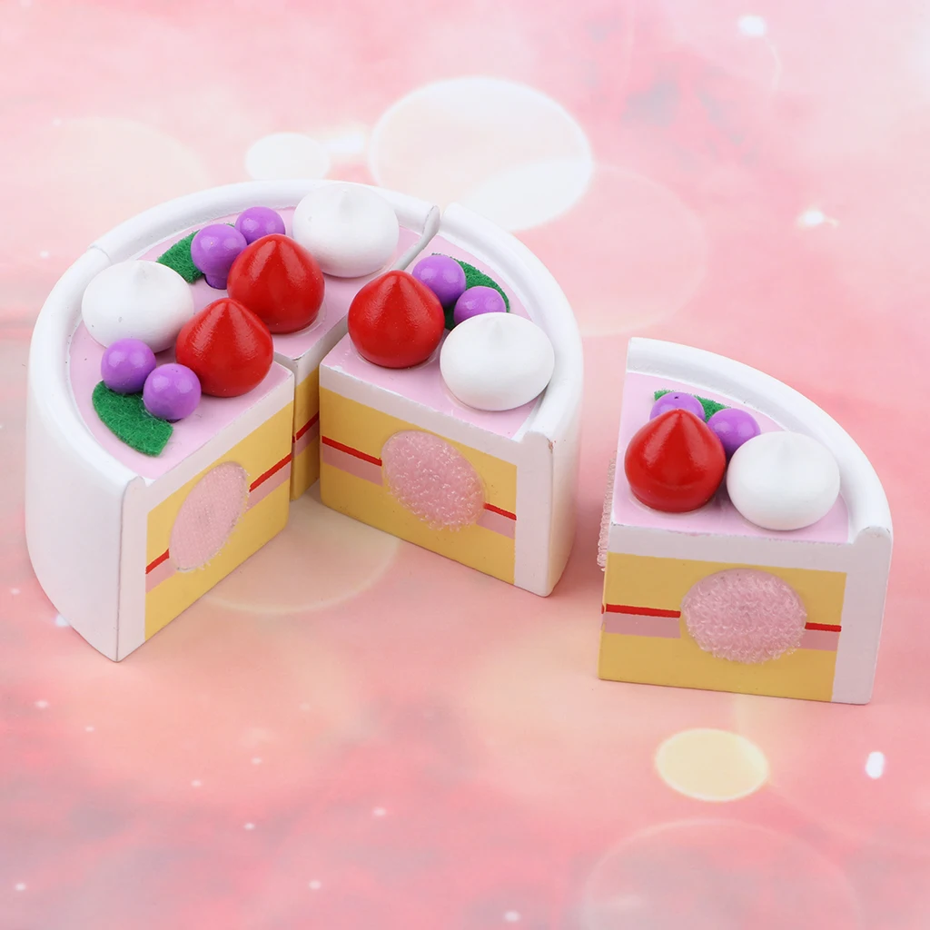 Wooden Fruit Birthday Cake Sliceable Play Food Party Dessert Kids Educational Toy Kitchen Role Pretend Play Cooking