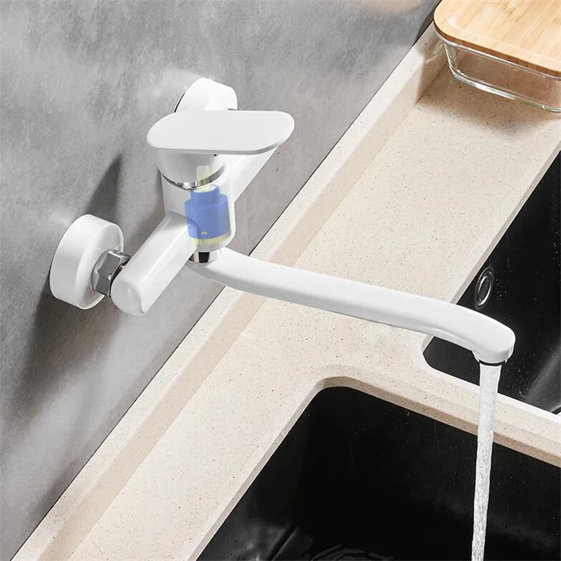 Kitchen Faucet Brass Sink Mixer Tap Hot and Cold Single Handle Faucet Wall Mounted Washing Basin Tap White Mop Pool Faucet Kitchen Faucet Brass Sink Mixer Tap Hot and Cold Single Handle Faucet Wall Mounted Washing Basin Tap White Mop Pool Faucet