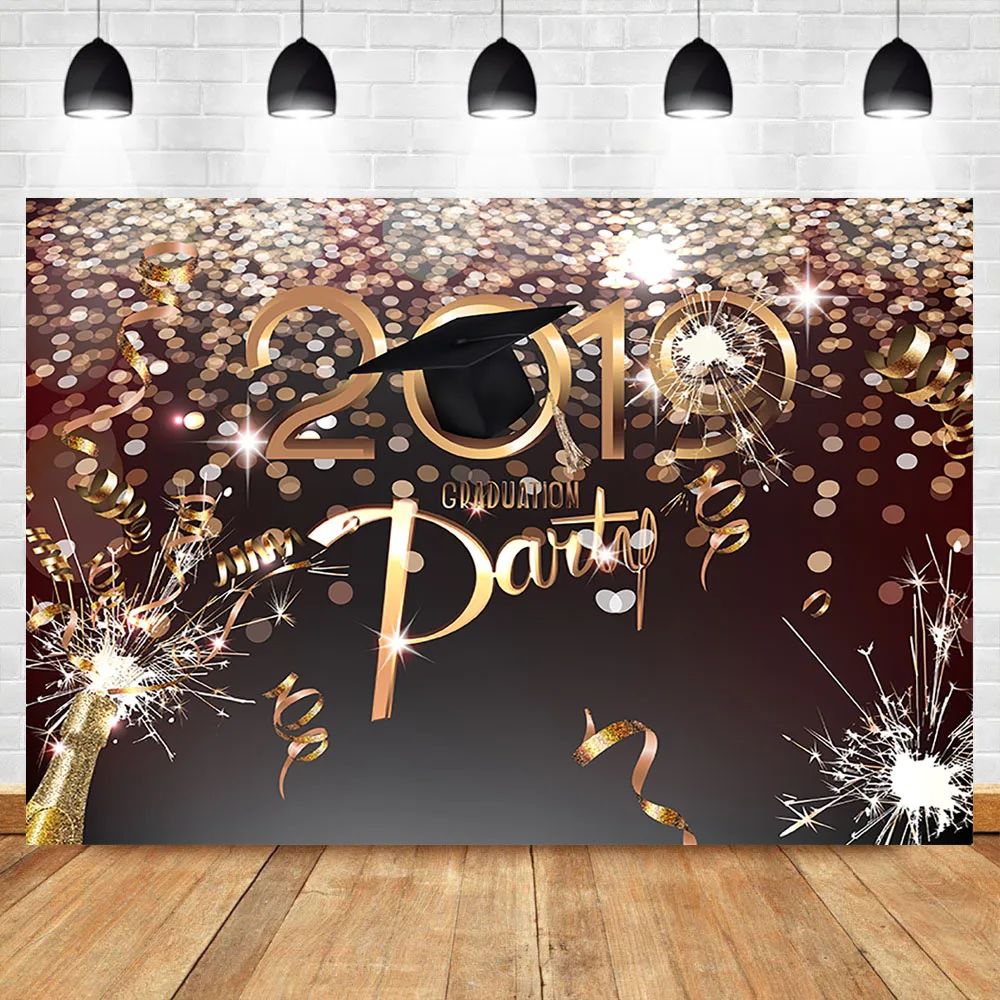 

NeoBack Graduation 2019 Backdrop Gold Balloons Fireworks Glitter Bokeh Shiny Background Photography