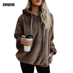 SHUJIN для женщин флисовые толстовки 2018 пуловер с капюшоном и длинными рукавами Толстовка Осень Зима теплое пальто плюс размеры 5XL Sudadera Mujer