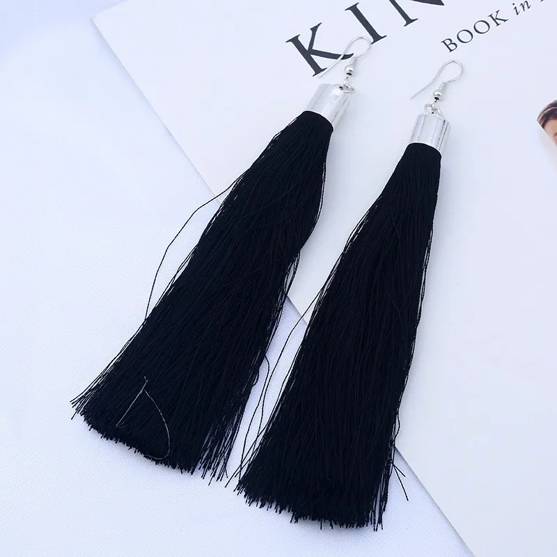 European and American fashion new, simple, generous, multicolored long Tassel Earrings earmarked for cross-border electricity p - Окраска металла: black