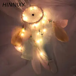 Hinnixy Ловец снов ночные светильники девушка украшения в спальню подвесной светильник Красочные перо тканые украшение огнями Творческий