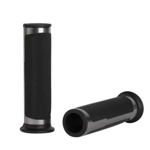 Pair Gray Aluminum Grained Rubber Motorcycle Handlebar Hand Grips 7/8" 22mm