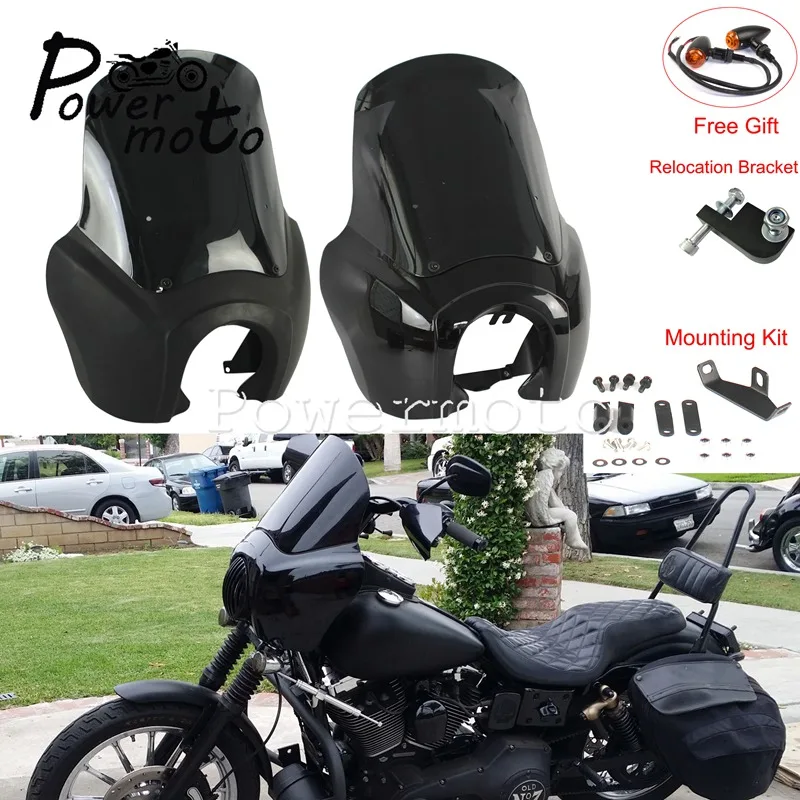 Черный мотоцикл 5,7" фара обтекатель фара передняя маска капот для Harley Dyna Sport FXD Fat Bob Fatboy w/монтажный комплект
