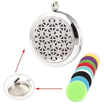 

10pcs Round 30mm Silver round with star Stainless Steel Premium Aromatherapy Essential Oil Diffuser Necklace With chain and Pads