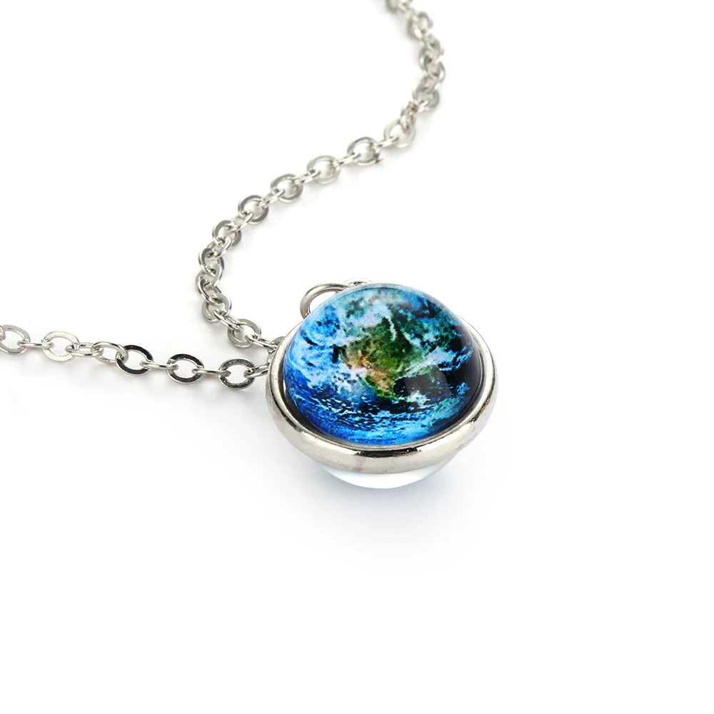 

Double Sided Astronomy Planet Pendants Earth /Sun/Moon Jewelry Galaxy Solar System Space Universe Necklace Milky Way Long Chain