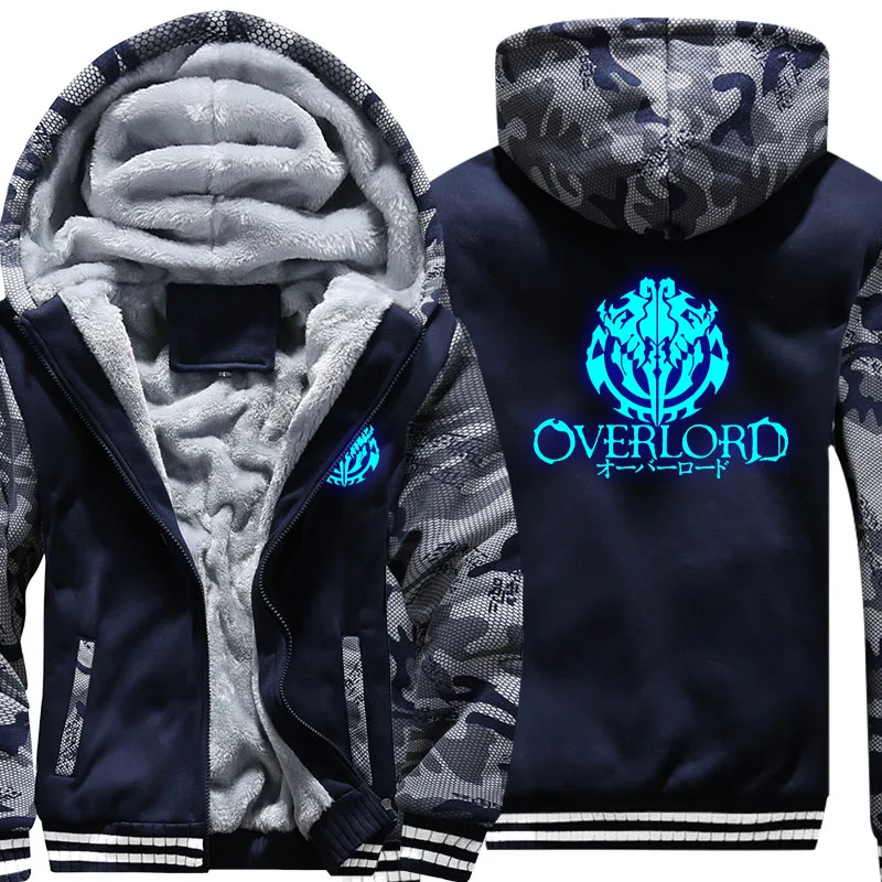 

Warm Winter Men Hoodies Sweatshirts Anime Overlord Logo Luminous Printed Hooded Jackets Coat Zip Cardigan Coat US Size Plus Size