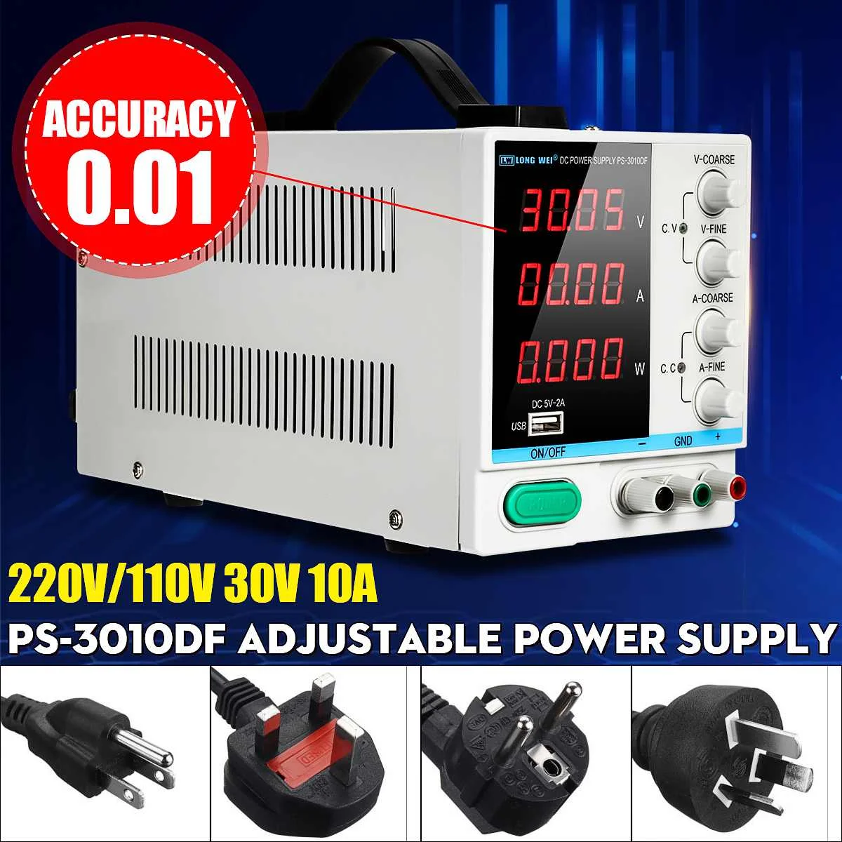 

High Precision High Power Adjustable LED Display Switching DC Power Supply 10V/220V0~30V 0~10A For Laboratory and Teaching