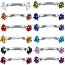 1 шт., хирургическая сталь, изогнутая штанга, цветной кристалл, циркон, кольцо для бровей, ухо, трагус, спираль, пирсинг, кольцо для губ, ювелирные изделия для девочек, 16 г