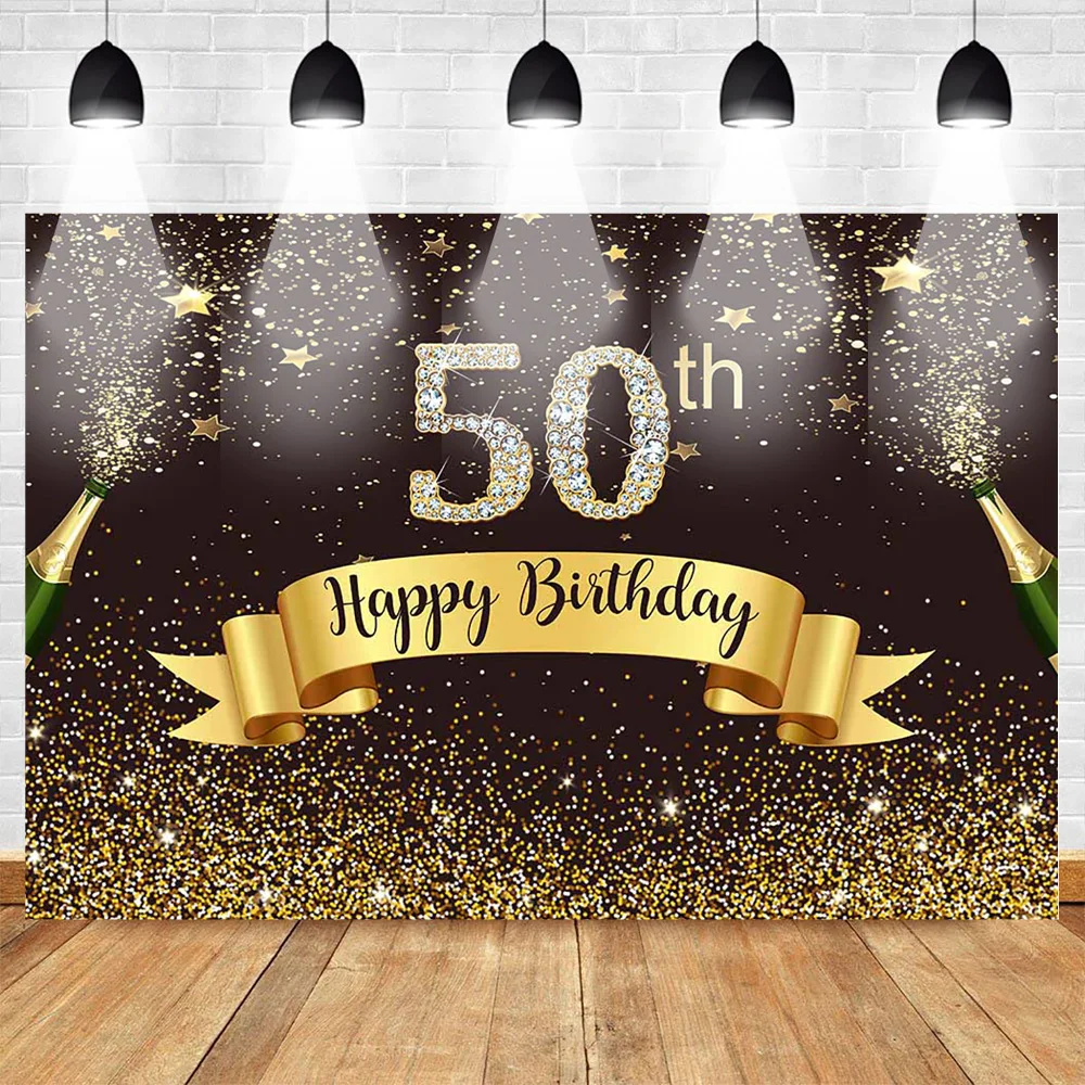 

Mehofoto Happy 50th Birthday Backdrop for Photography Party Decoration Background Celebration Champagne Gold Sequins Shiny Star