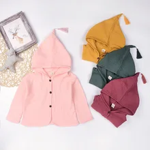 Кардиган для девочек и мальчиков, весенний однотонный кардиган с капюшоном, детская однобортная верхняя одежда, пальто, одежда