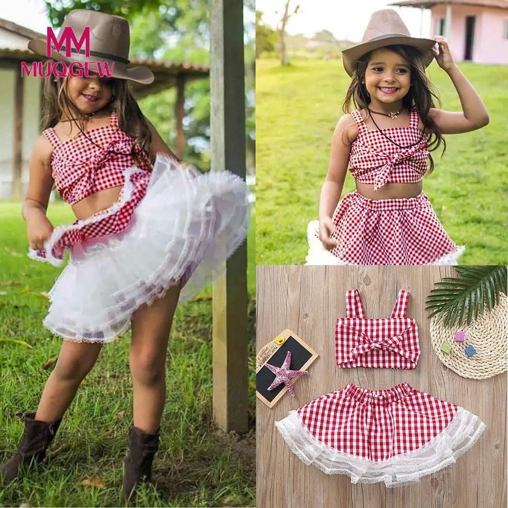 

MUQGEW Summer Baby Tops Skirts Set Toddler Kids Girls Clothes Set Baby Girls Plaid Tops+Tutu Skirt Outfits Clothes Set PY