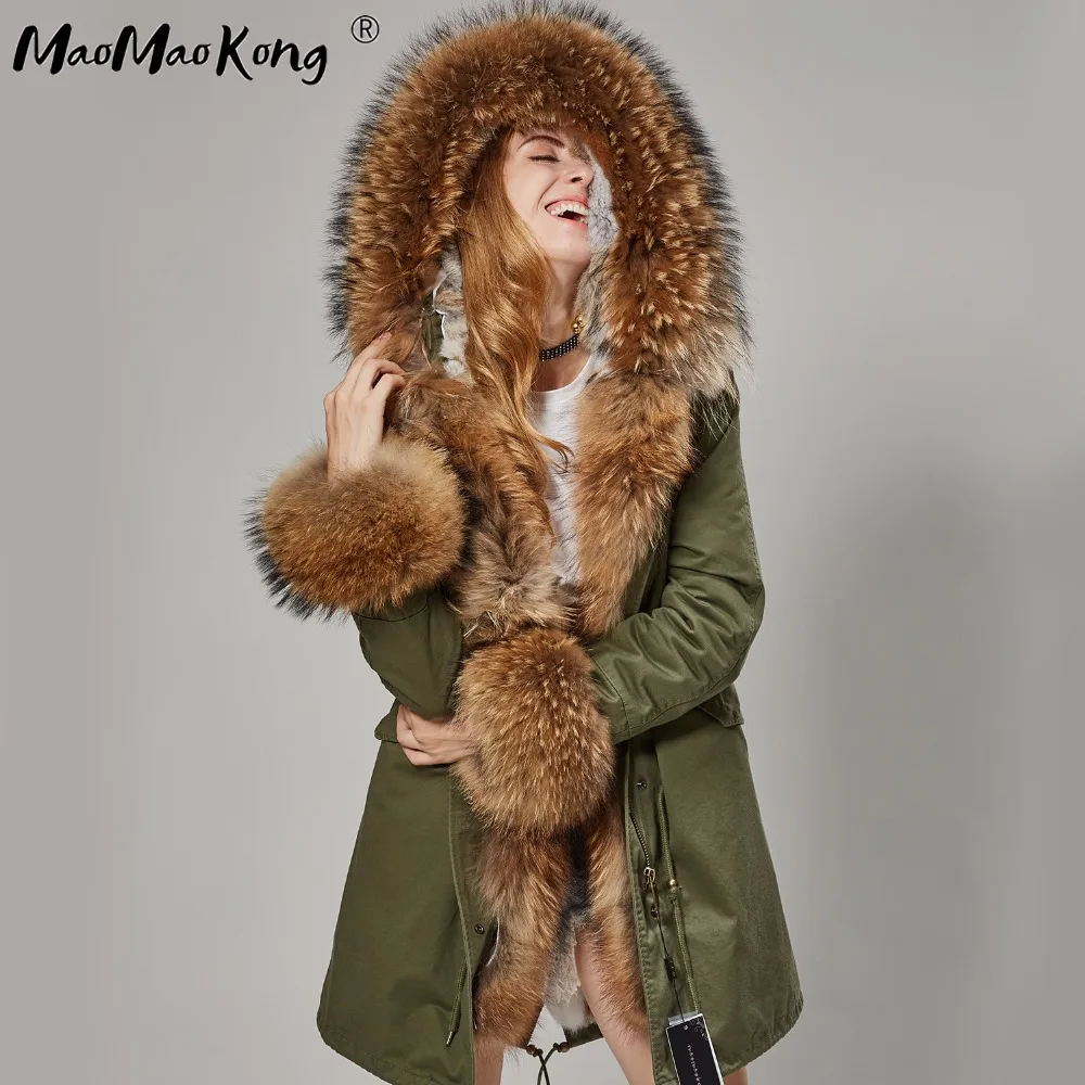 Модные женские парки с подкладкой из кроличьего меха длинное пальто капюшоном