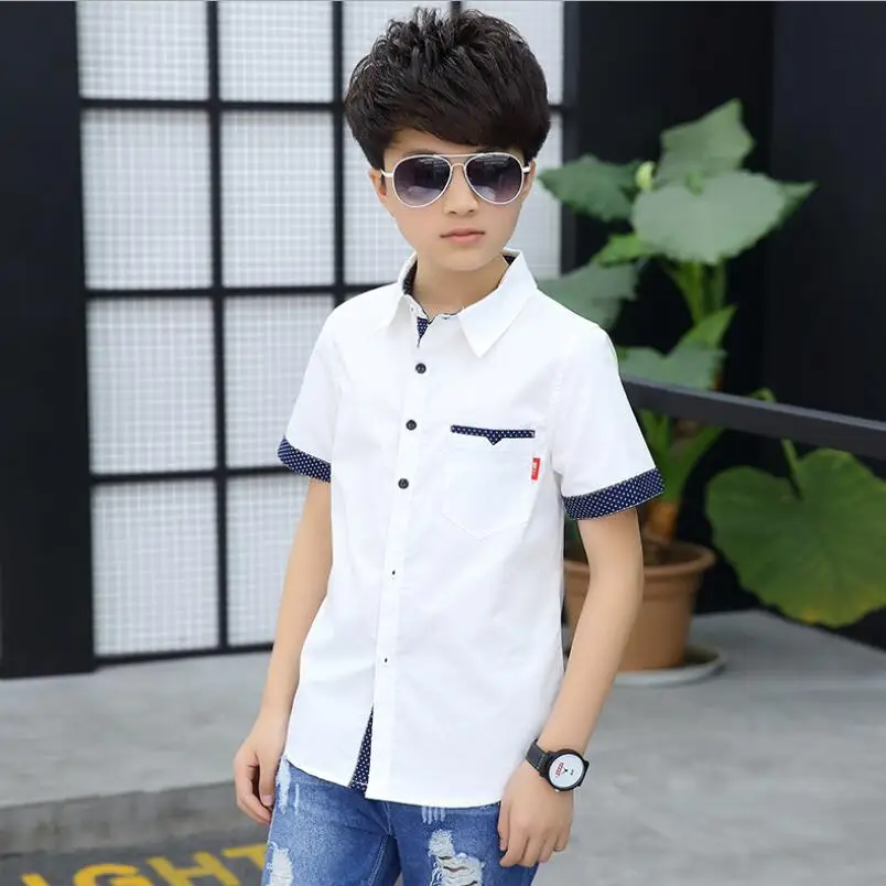 

Age 4-13 Years 2018 Summer Toddler Teenage Dot School Boy Clothing Kids Boys Shirts Children Short Sleeve Clothes Tops JW3521