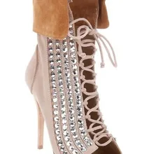 Лидер продаж; Туфли на тонком каблуке со шнуровкой, украшенные кристаллами; женские фирменные Замшевые полуботинки с открытым носком для знаменитостей; вечерние женские ботинки; Размер 10; Прямая поставка