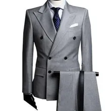 Двубортная модель боковые вентиляционные светло-серый Жених Смокинги для женихов Пик нагрудные Groomsmen Мужские свадебные Смокинги для женихов костюмы для выпускного(куртка+ Брюки для девочек+ галстук