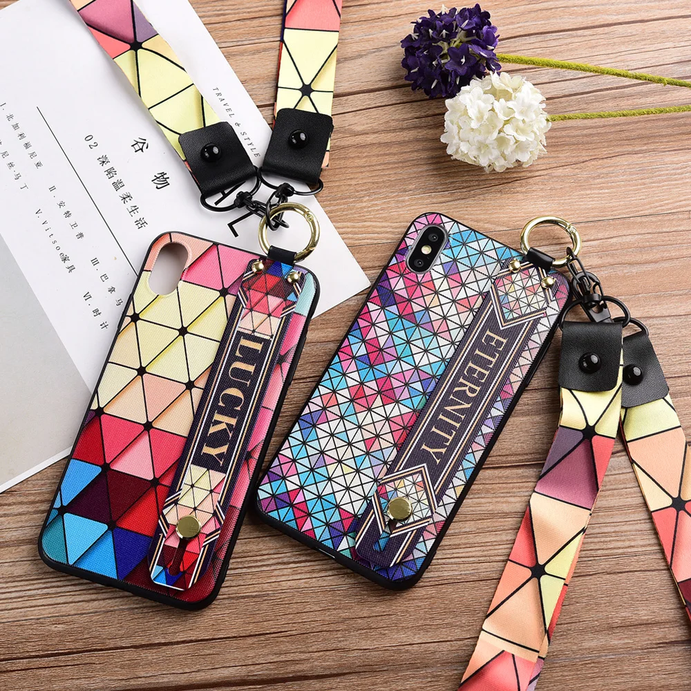 

For Xiaomi 9 Mi9 Cover Wrist Neck Strap Phone Case for Xiaomi 8 Mi8 8SE Redmi Note5 Note7 Coque Vintage Plaid Lanyard Case Shell