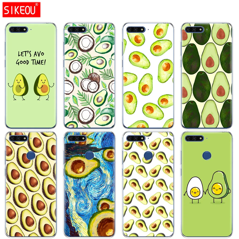 

Silicone Cover Phone Case For Huawei Honor 7A PRO 7C Y5 Y6 Y7 Y9 2017 2018 Prime Cute Avocado Food