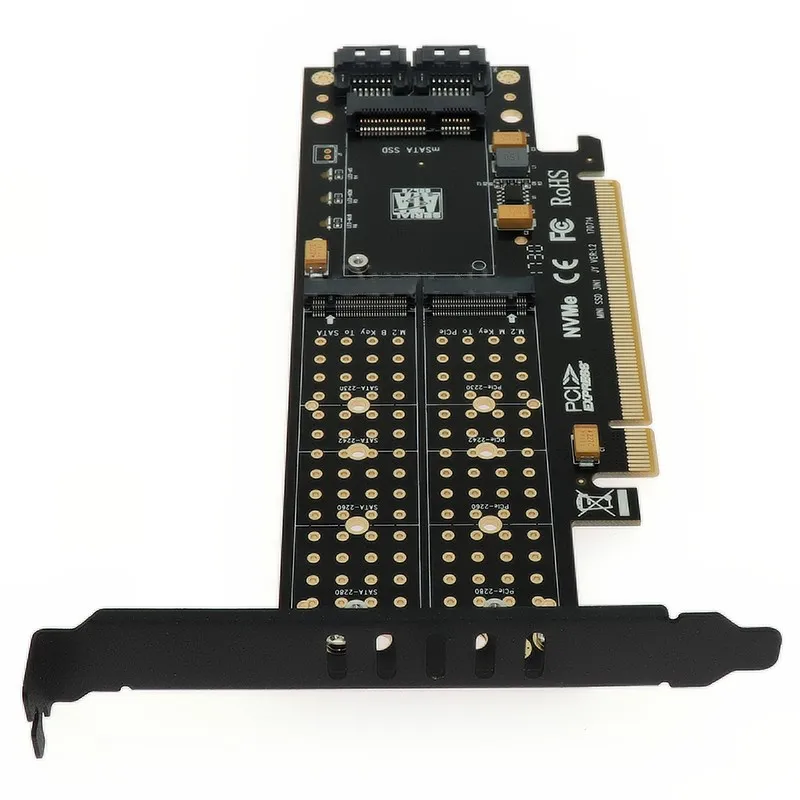 Адаптер PCIE для M2 Raiser PCI-E 3,0X16 для M.2 SSD M Key B Key mSATA 2x7 Pin SATA порт NVME M2 SSD AHCI mSATA 3 в 1 Riser Card