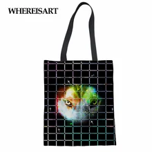 WHEREISART большие многоразовые для бакалейный продуктов женская сумка эко большие складные сумки для покупок 3d черная собака волк Печать Эко Volta панк стиль