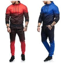 Men's Tracksuit Sportwear Fashion 2 Pieces Suit Men Zipper Hooded Sweatshirt +Sweatpants Moleton Masculino Gradient Ramp Sets