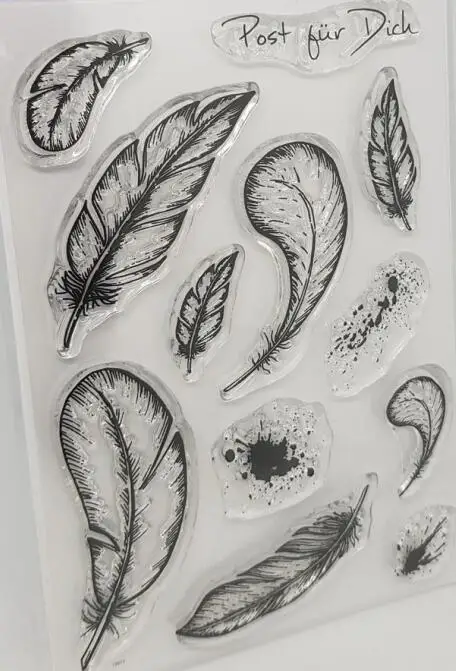 Feather With German Words Transparent Clear Silicone Stamp/Seal for DIY scrapbooking/photo album Decorative clear stamp M1166 | Дом и сад