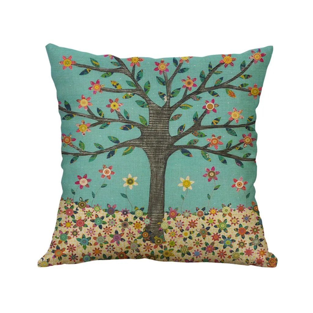 Simple Linen Blend 45*45cm Pillowcase Cute Cartoon Flower House Cushion Cover Home Bedroom Sofa Chair Decorative Pillowcase|Наволочка| |