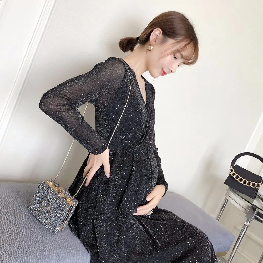 

Maternity Nursing Dress V-Neck Full Sleeve loose Autumn Winter Maternity Dresses For Pregnant Women Breastfeeding clothes