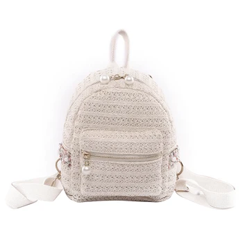 

JHD-Straw Backpack Women Bag Small Fashion Stripe Woven Backpacks Girl Backpack For Teenage Youth Back Pack National Wind White