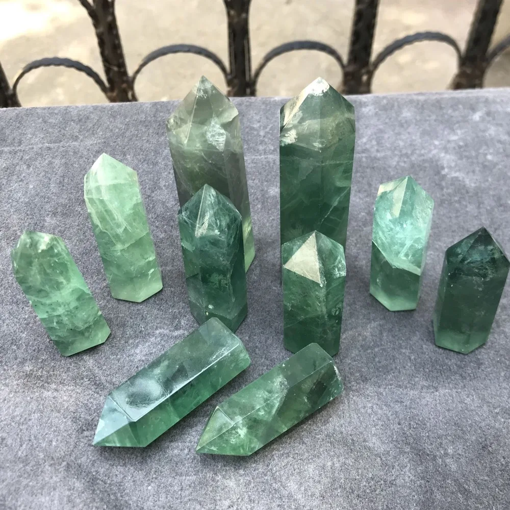 Natural Green fluorite obelisk quartz crystal wand point for healing (7)