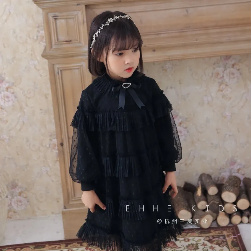 Платье для девочек детская одежда Новинка года, осенне-зимнее бархатное платье в горошек модное газовое платье принцессы