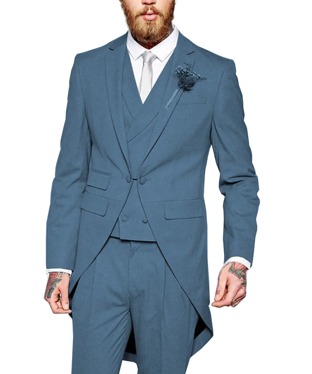 Мужской костюм-тройка, приталенный серый/синий/черный костюм, деловой пиджак жениха, смокинги для свадьбы, выпускного вечера (Блейзер +
