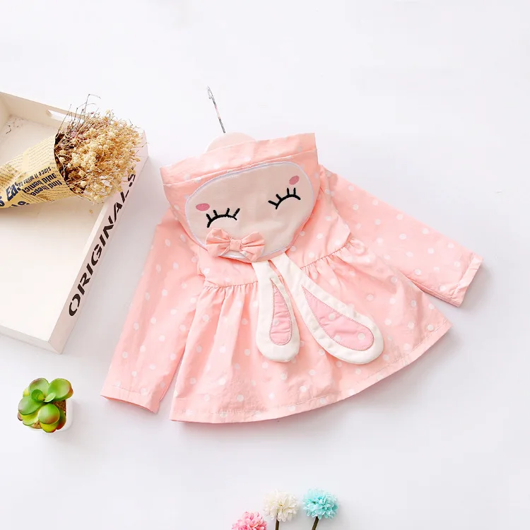 11 Bibihou Baby Girls Jacket Clothes 2017 Spring Cotton Sweet Newborn Bow Cartoon Rabbit Hooded Windbreaker For Jackets & Coats
