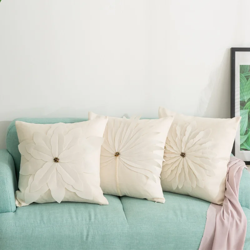 

Linen Dandelion Pillow Case Nordic 3D Floral Back Pillows Cover Modern Simple Design Pillowcase Home Room Funda Almohada 45*45cm