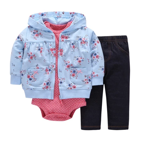 Осенняя одежда с цветочным рисунком для маленьких девочек; спортивная одежда для новорожденных; хлопковое пальто с капюшоном+ боди+ брюки; комплект из 3 предметов; Спортивный костюм для малышей - Цвет: YT-019-6