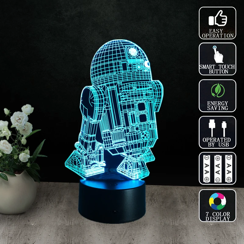 Новинка Звездные войны R2 D2 робот 3D ночник светодиодная прикроватная лампа