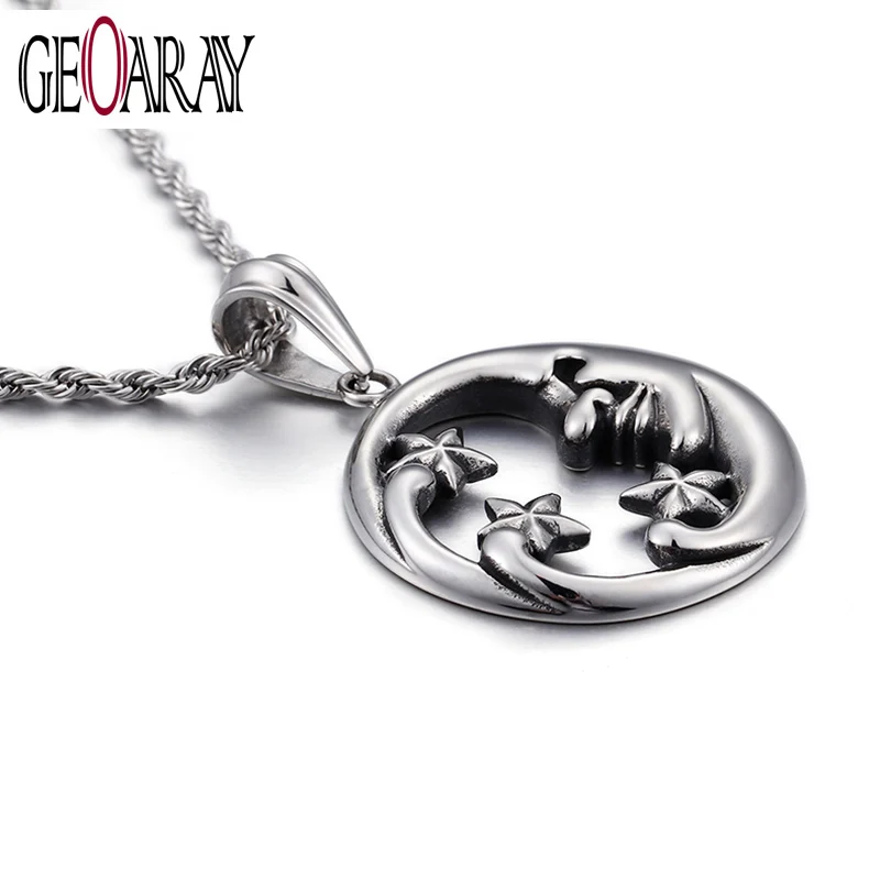 

Geoaray New Moon Star Necklace For Men Universe Astrophile Stainless Steel Pendant Necklace Rock Vintage Jewelry