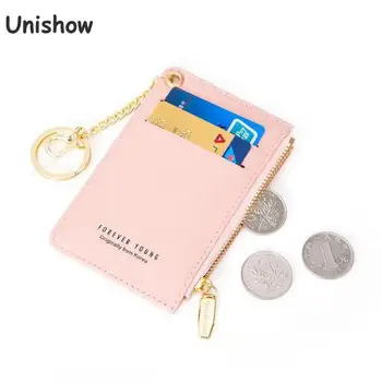 

Unishow Women Card Holder Pu Leather Key Chain Wallet Small Card Wallets Female Mini Credit Card Holders Zipper Coin Purse Bag