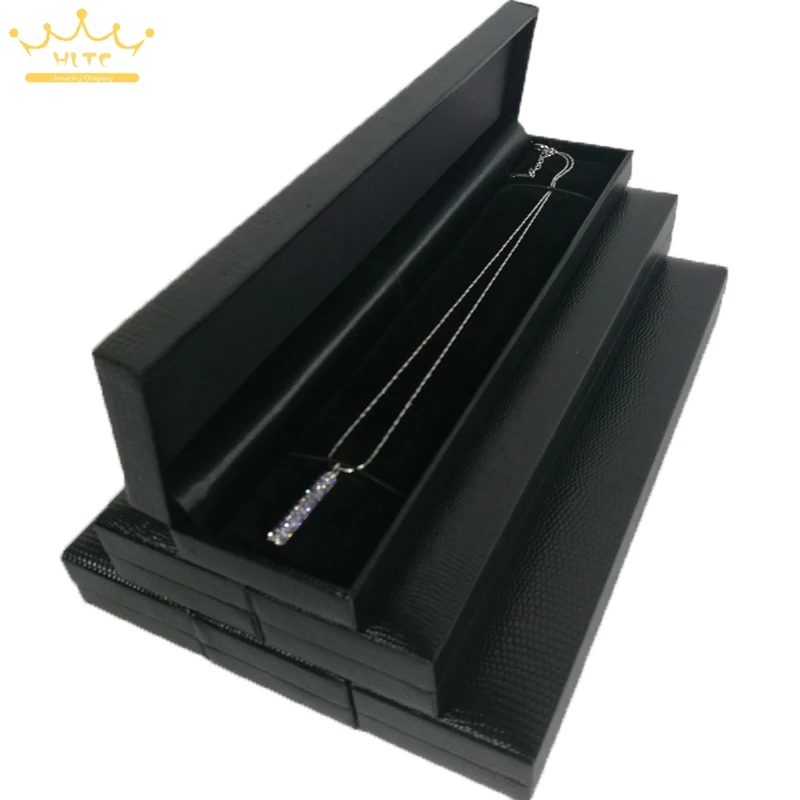 6 шт./лот Jewelry Box Black кожаное ожерелье с жемчугом упаковка-органайзер случаях колье Дисплей Box 22,8*5*2,5 см